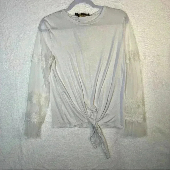 Active Seller! Rain Tee Lace Sleeves White Hem Tie New With Tags - Picture 4 of 11